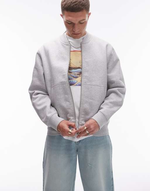 Chaqueta bomber de chándal gris hielo jaspeado de tejido grueso premium de Topman