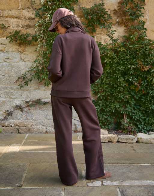 Chaqueta bomber de chándal marrón chocolate con cremallera y solapas de tejido grueso rico en algodón de 4th & Reckless (parte de un conjunto), 4 de 4