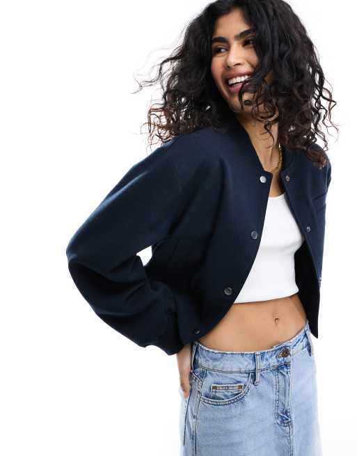Chaqueta bomber de sastre azul marino con bajo depurado de ASOS DESIGN