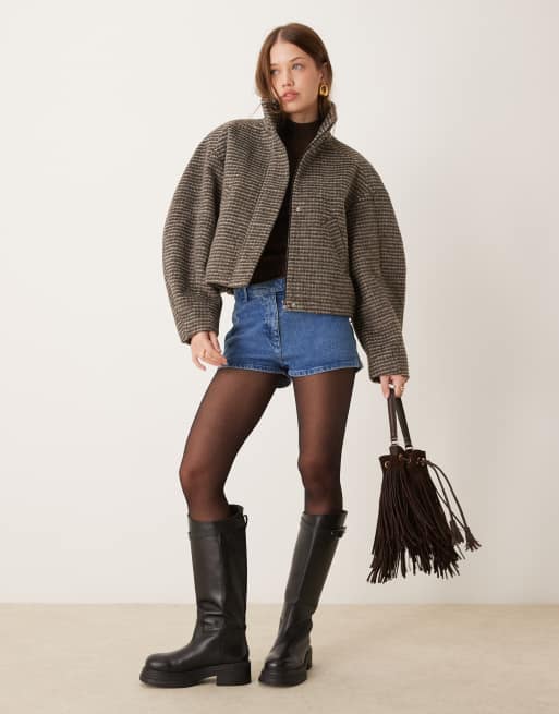 Chaqueta bomber de vestir a cuadros con cuello alzado de ASOS DESIGN, 2 de 4