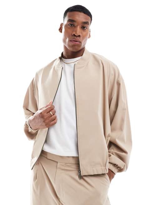 Chaqueta bomber de vestir beis de ASOS DESIGN (parte de un conjunto)