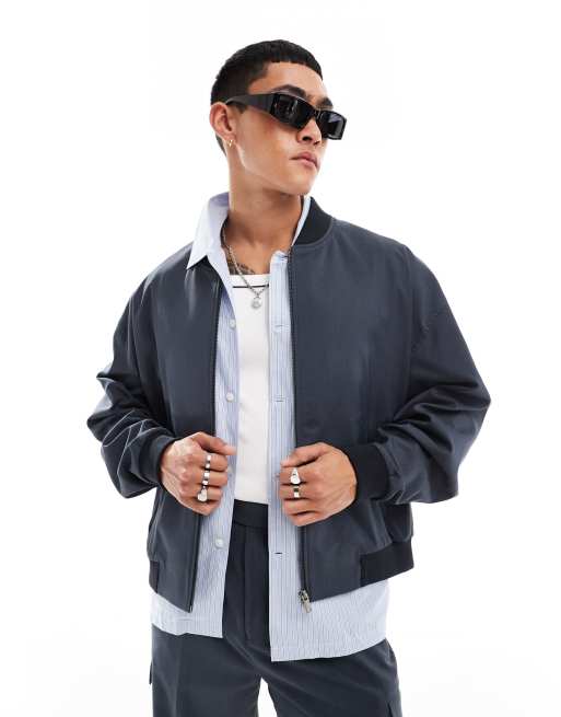 Chaqueta bomber de vestir gris con detalle de bolsillos de ASOS DESIGN (parte de un conjunto)