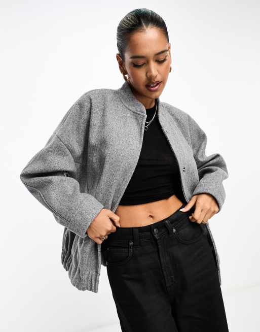 Chaqueta bomber gris de lana sintética de River Island, 3 de 4