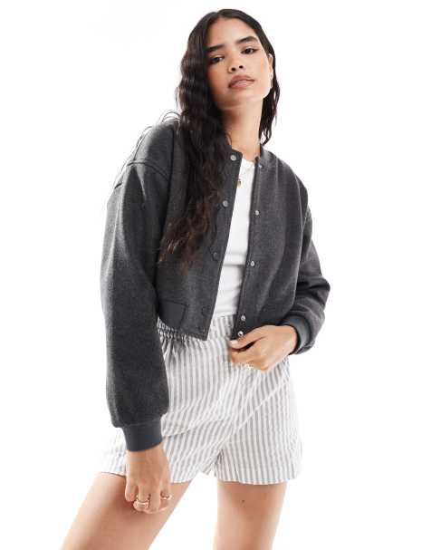 Chaqueta bomber gris de tejido cepillado efecto lana de Pimkie - view 1
