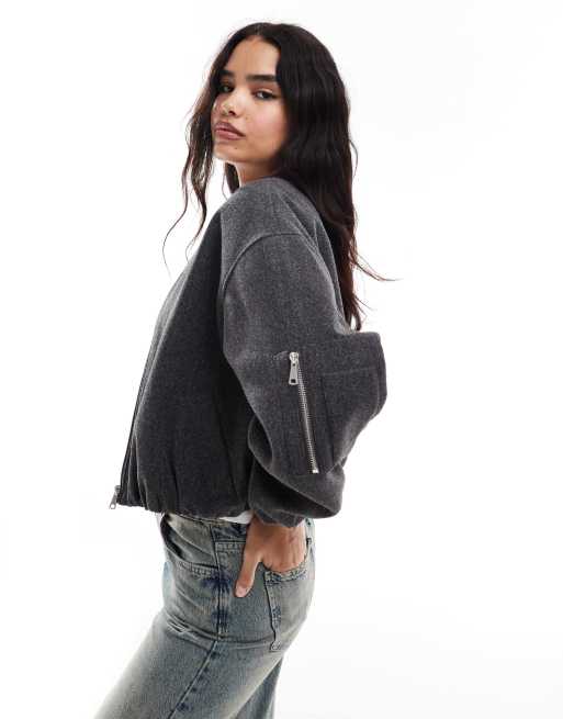 Chaqueta bomber gris medio con cremallera de corte depurado de Wednesday's Girl