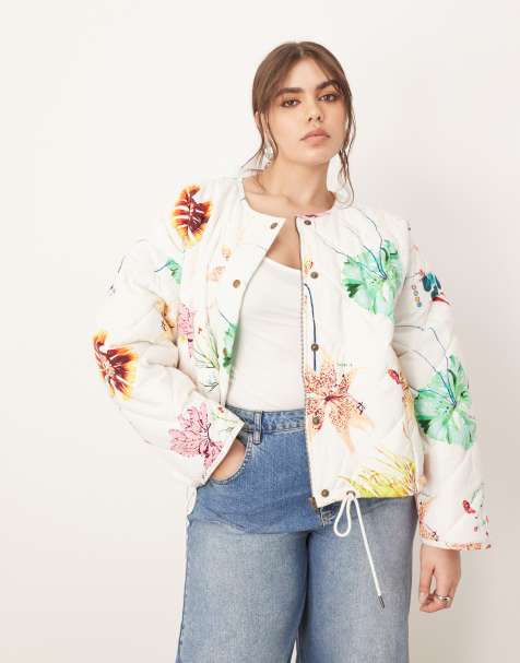 Chaqueta bomber guateada con estampado floral de ARRANGE Curve - view 1