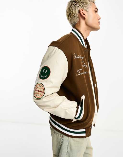 Chaqueta bomber marrón con diseño universitario Paradise de PacSun