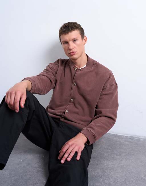 Chaqueta bomber marrón lavado extragrande de Topman, 2 de 5