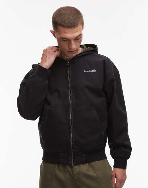 Chaqueta bomber negra con capucha y acabado lavado de lona gruesa de Timberland - view 1