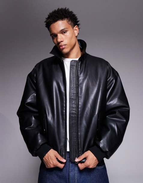 Chaqueta bomber negra de cuero sintético de ASOS DESIGN - view 1