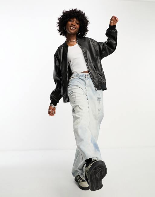 Chaqueta bomber negra de cuero sintético de Noisy May