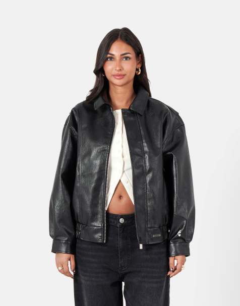 Chaqueta bomber negra de cuero sintético de Sixth June - view 1