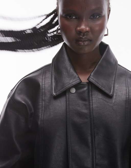 Chaqueta bomber negra de cuero sintético de Topshop, 3 de 4