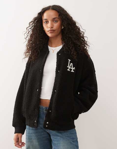 Chaqueta bomber negra de sherpa con detalle de los LA Dodgers de New Era - view 1