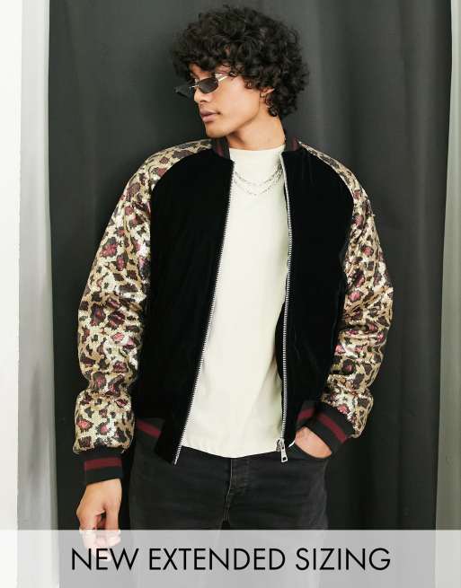 Radar Por ley Conceder Chaqueta bomber negra de tejido grueso con detalle de estampado animal de  lentejuelas de ASOS DESIGN | ASOS