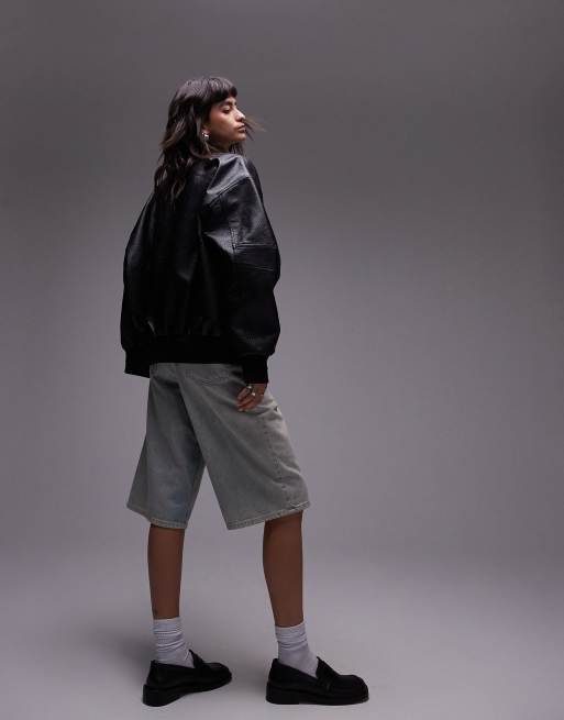 Chaqueta bomber negra extragrande de cuero sintético de Topshop, 4 de 4