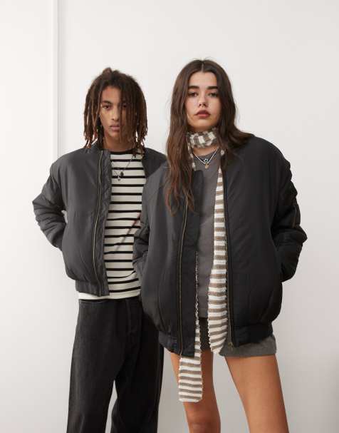 Chaqueta bomber negra unisex extragrande de Reclaimed Vintage - view 1