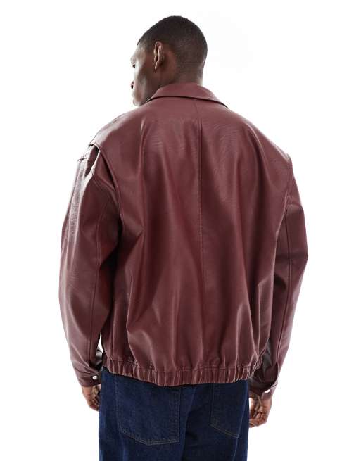 Chaqueta bomber roja de cuero sintético de ASOS DESIGN, 3 de 5