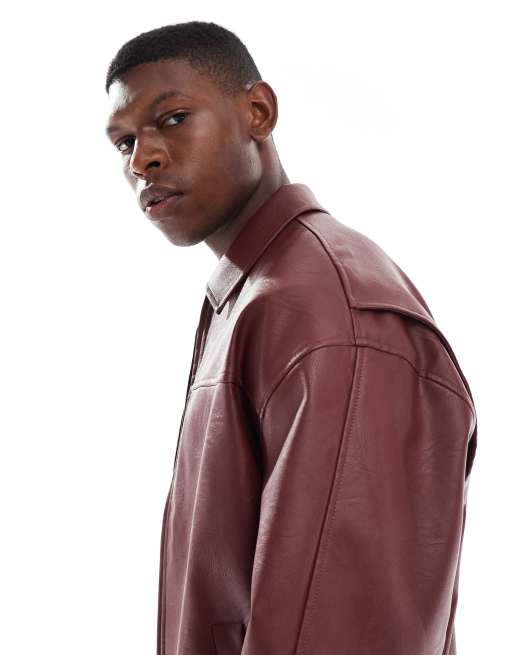 Chaqueta bomber roja de cuero sintético de ASOS DESIGN, 4 de 5