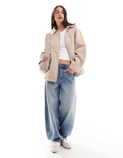 Chaqueta bomber rosa polvoriento extragrande de ante auténtico de ASOS DESIGN, 2 de 4