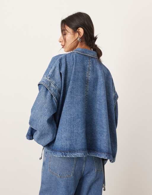 Chaqueta bomber vaquera azul medio con detalle de solapas de ASOS EDITION, 2 de 4