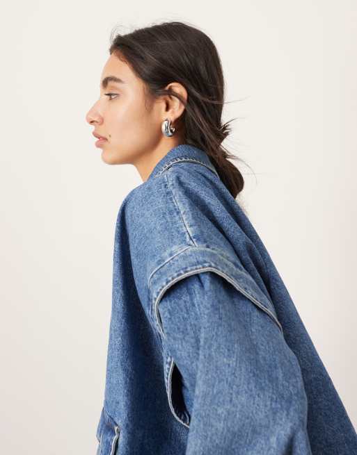 Chaqueta bomber vaquera azul medio con detalle de solapas de ASOS EDITION, 3 de 4