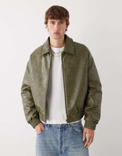 Chaqueta bomber verde extragrande con hombros caídos de poliuretano de Prohibited - view 1