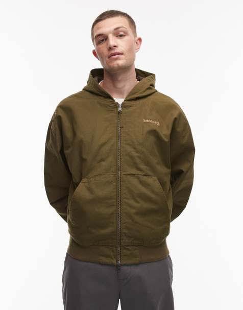 Chaqueta bomber verde oliva con capucha y acabado lavado de lona gruesa de Timberland - view 1