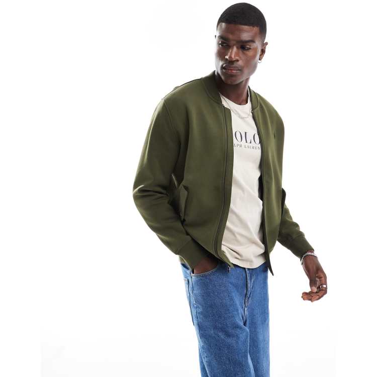 Chaqueta bomber verde oliva con logo de punto doble de tejido de - Main Image