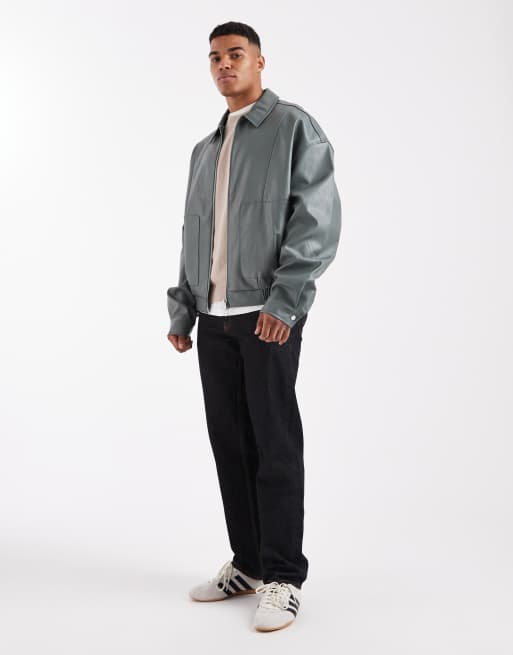 Chaqueta bomber verde salvia de cuero sintético de ASOS DESIGN, 2 de 5