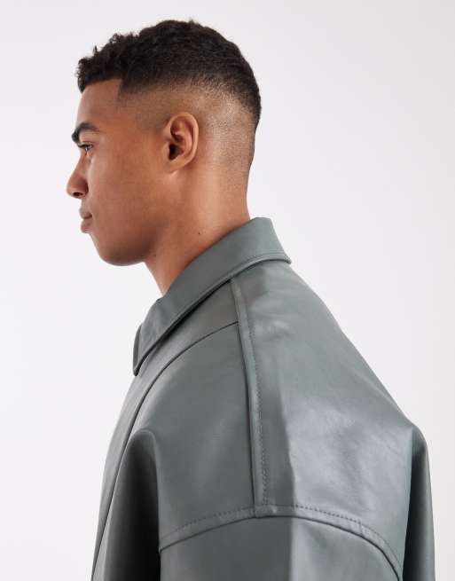 Chaqueta bomber verde salvia de cuero sintético de ASOS DESIGN, 4 de 5