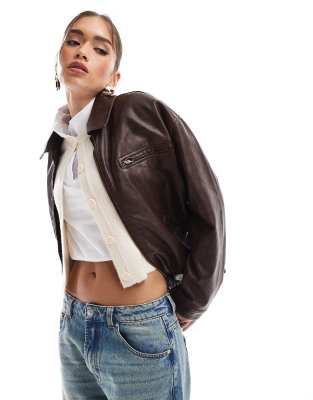 Chaqueta burdeos con solapas de tejido efecto cuero de ASOS DESIGN - view 1