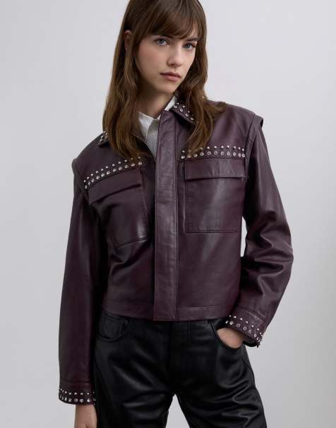 Chaqueta burdeos con tachuelas de cuero de Scalpers - view 1