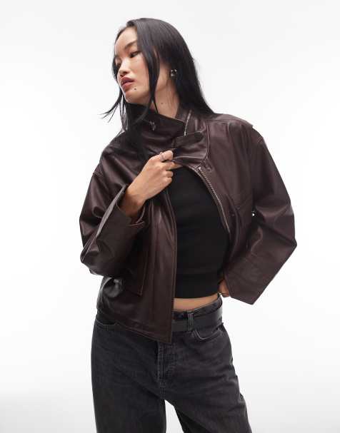 Chaqueta burdeos de cuero Clay de AllSaints - view 1