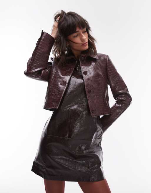 Chaqueta burdeos de tejido efecto cuero con acabado piel de cocodrilo de Mango (parte de un conjunto)
