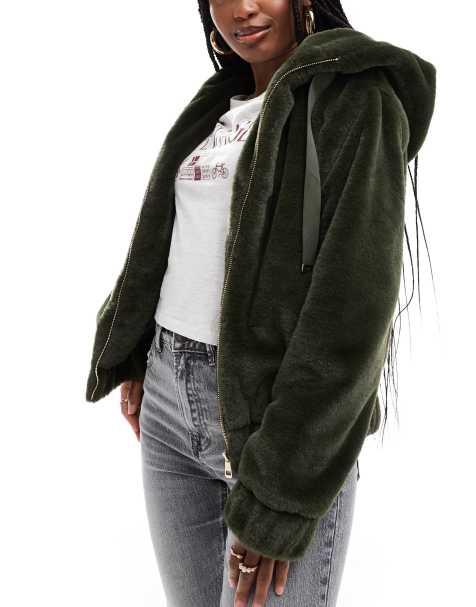 Chaqueta caqui con capucha de piel sintética de South Beach - view 1