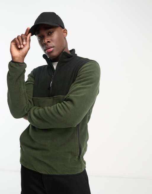 Chaqueta caqui con diseño color block en contraste de felpa de Jack & Jones Originals 