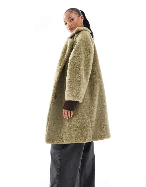 Chaqueta caqui con doble botonadura de borreguito de DTT Petite, 2 de 4