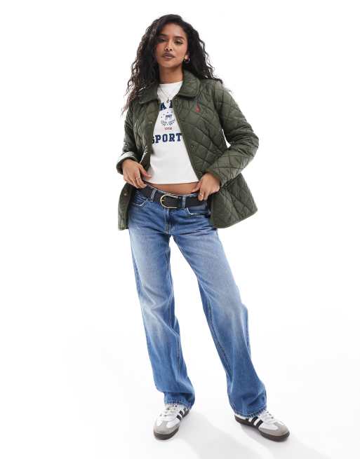 Chaqueta caqui guateada con patrón de rombos y logo de Polo Ralph Lauren