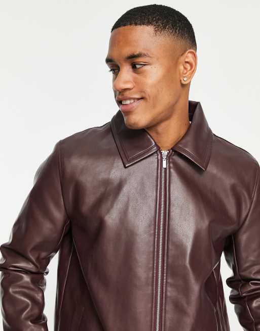 Chaqueta color burdeos estilo entrenador de cuero sint tico de