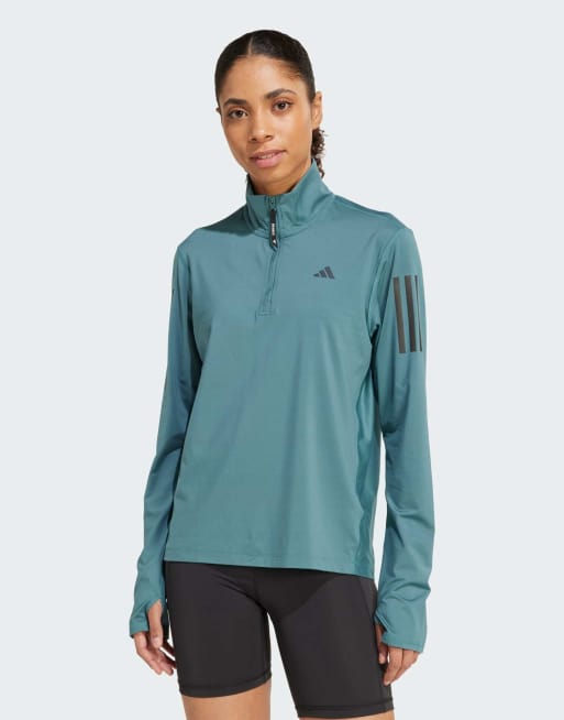 Chaqueta color cerceta envejecido con media cremallera Own The Run de adidas Performance