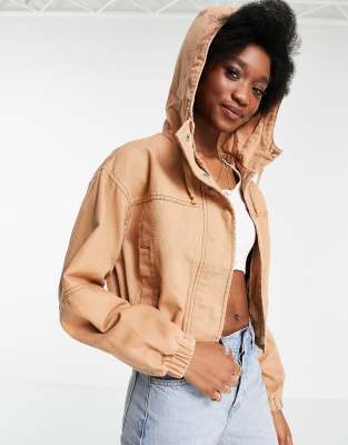 Chaqueta color coral lavado corta con capucha de ASOS DESIGN