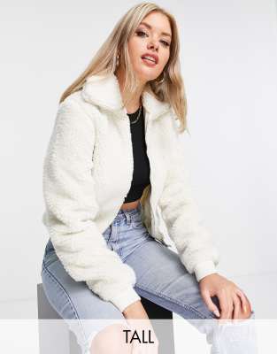 Chaqueta color crema con cremallera de borreguito de Threadbare Tall