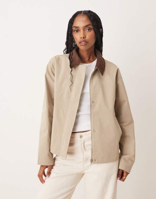 Chaqueta color crema de estilo worker campero con solapas de pana de JJXX