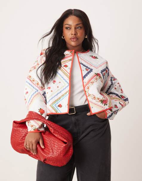 Chaqueta color crema guateada con estampado floral integral de ASOS DESIGN Curve - view 1