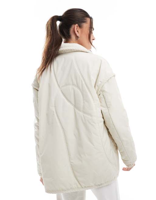 Chaqueta color crema guateada con solapas de pana de Threadbare, 2 de 4