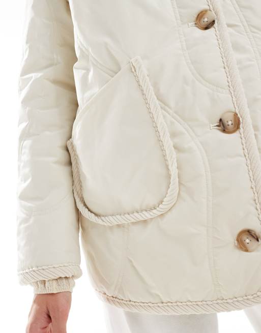 Chaqueta color crema guateada con solapas de pana de Threadbare, 3 de 4