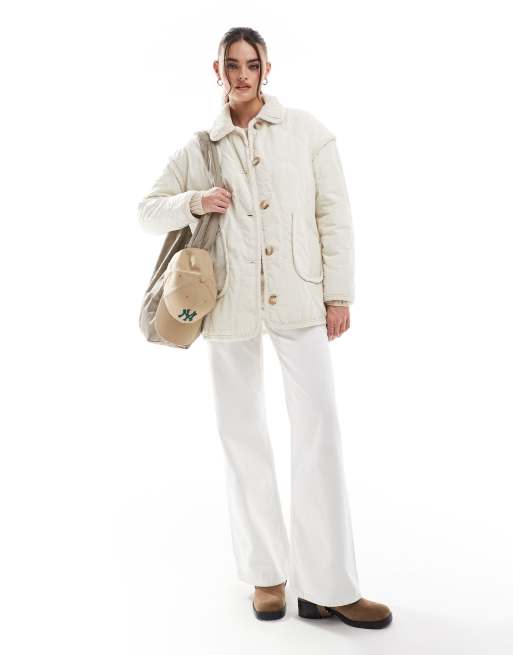 Chaqueta color crema guateada con solapas de pana de Threadbare, 4 de 4