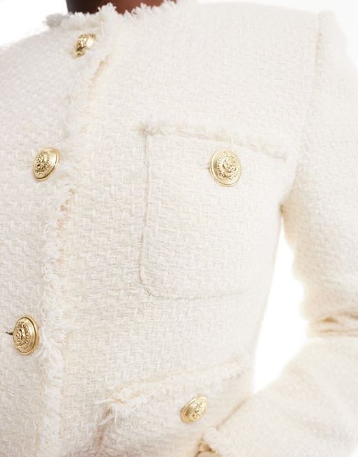 Chaqueta, tejido tweed, con botones, colores azules, blanco