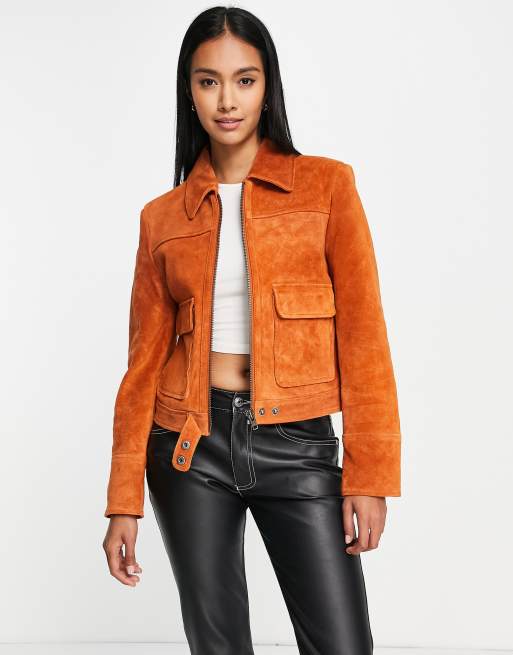 Chaqueta color mango estilo años 70 con cremallera delantera de ante de Muubaa